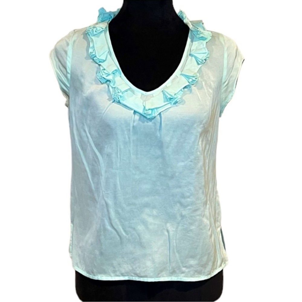 Talbots Tiffany Blue Ruffled Top - Picture 1 of 8